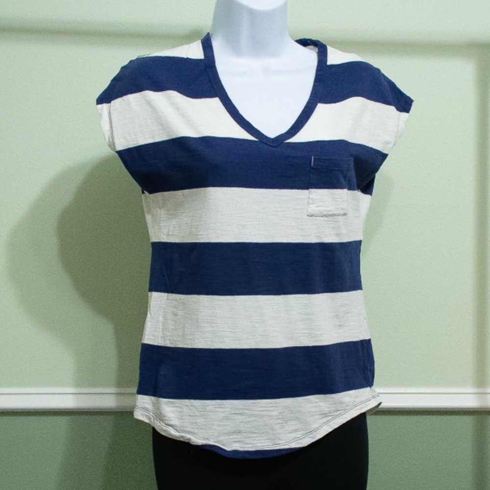 XS Old Navy blue and white striped t-shirt